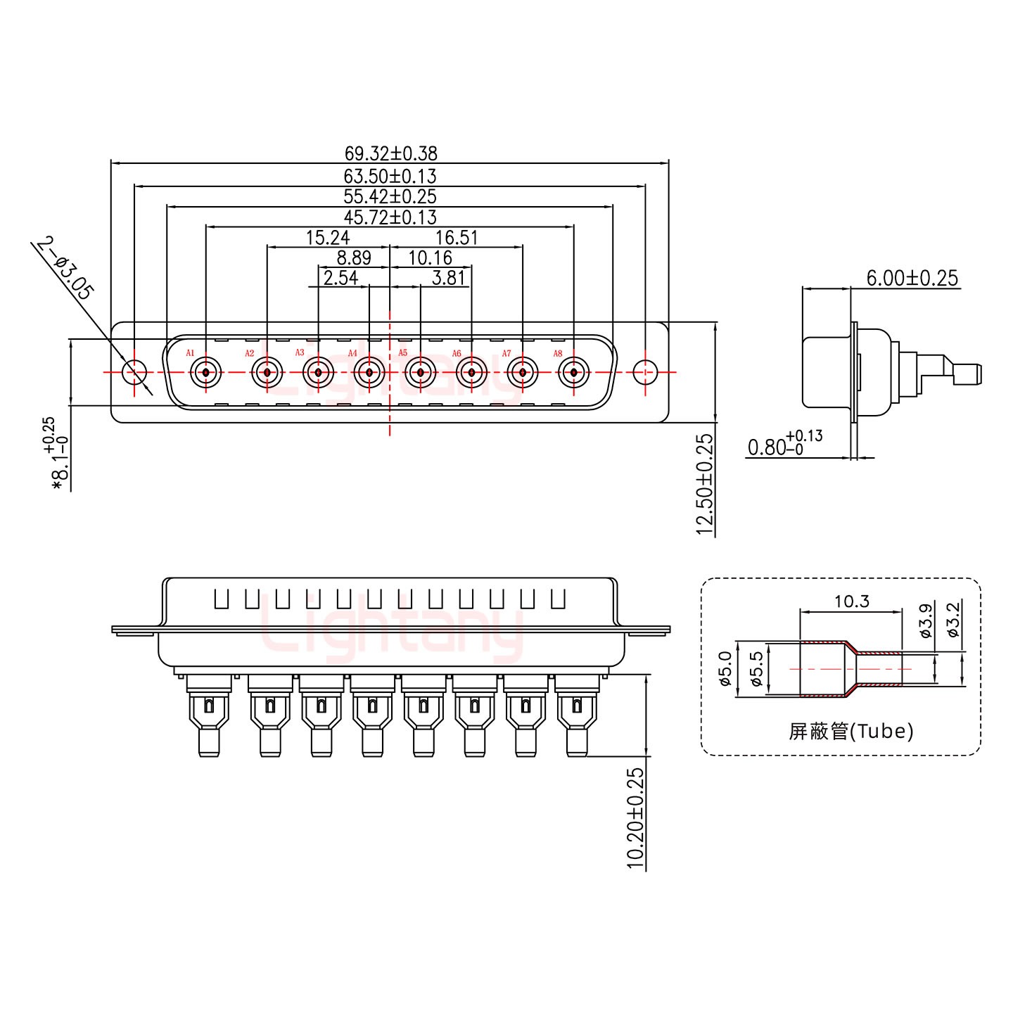 8W8公焊線式75歐姆+37P金屬外殼2185直出線4~12mm