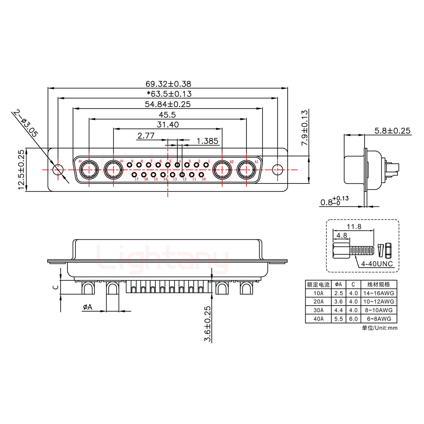 21W4母短體焊線(xiàn)/配螺絲螺母/大電流10A