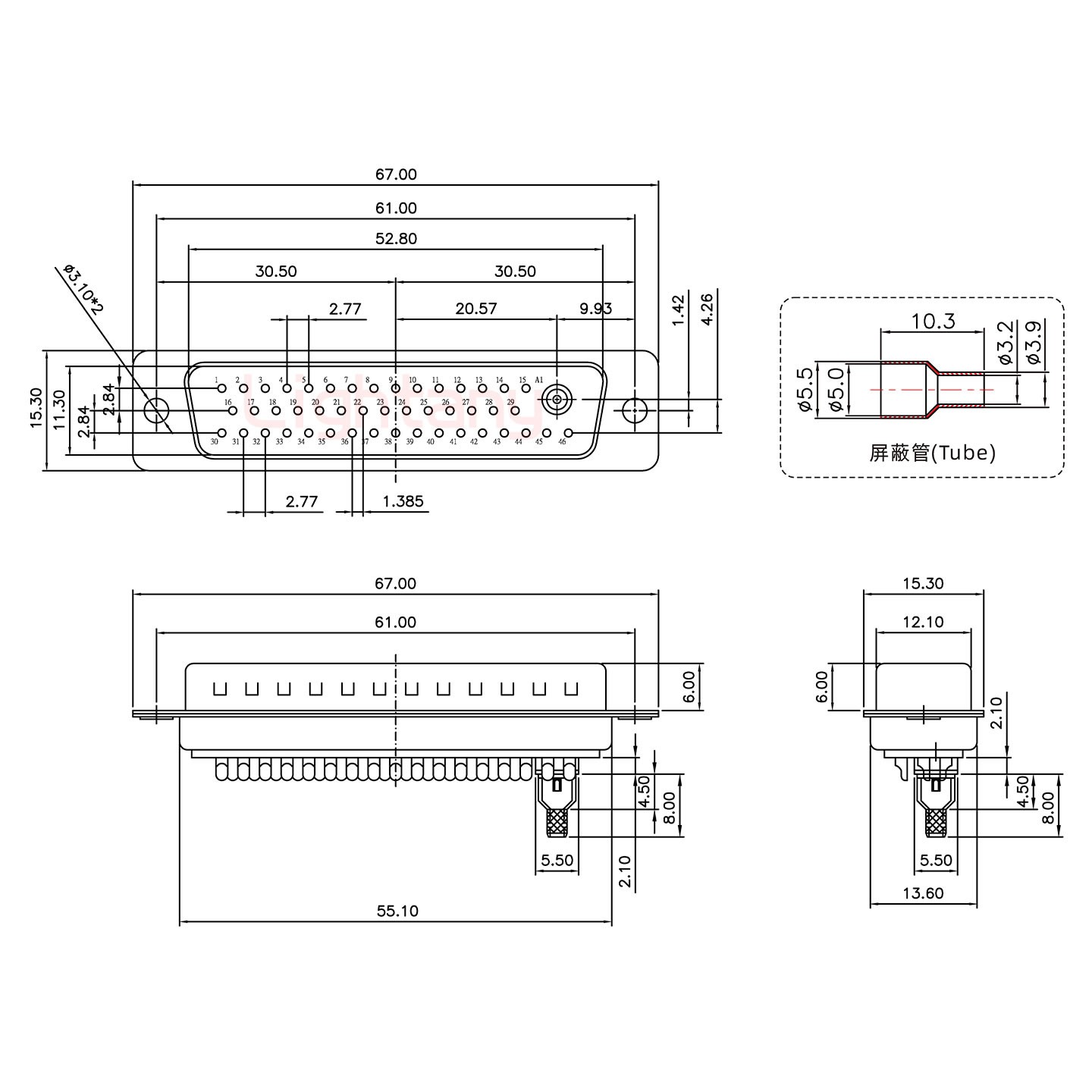 43W2公焊線式50歐姆+50P金屬外殼2252三個出線孔12mm