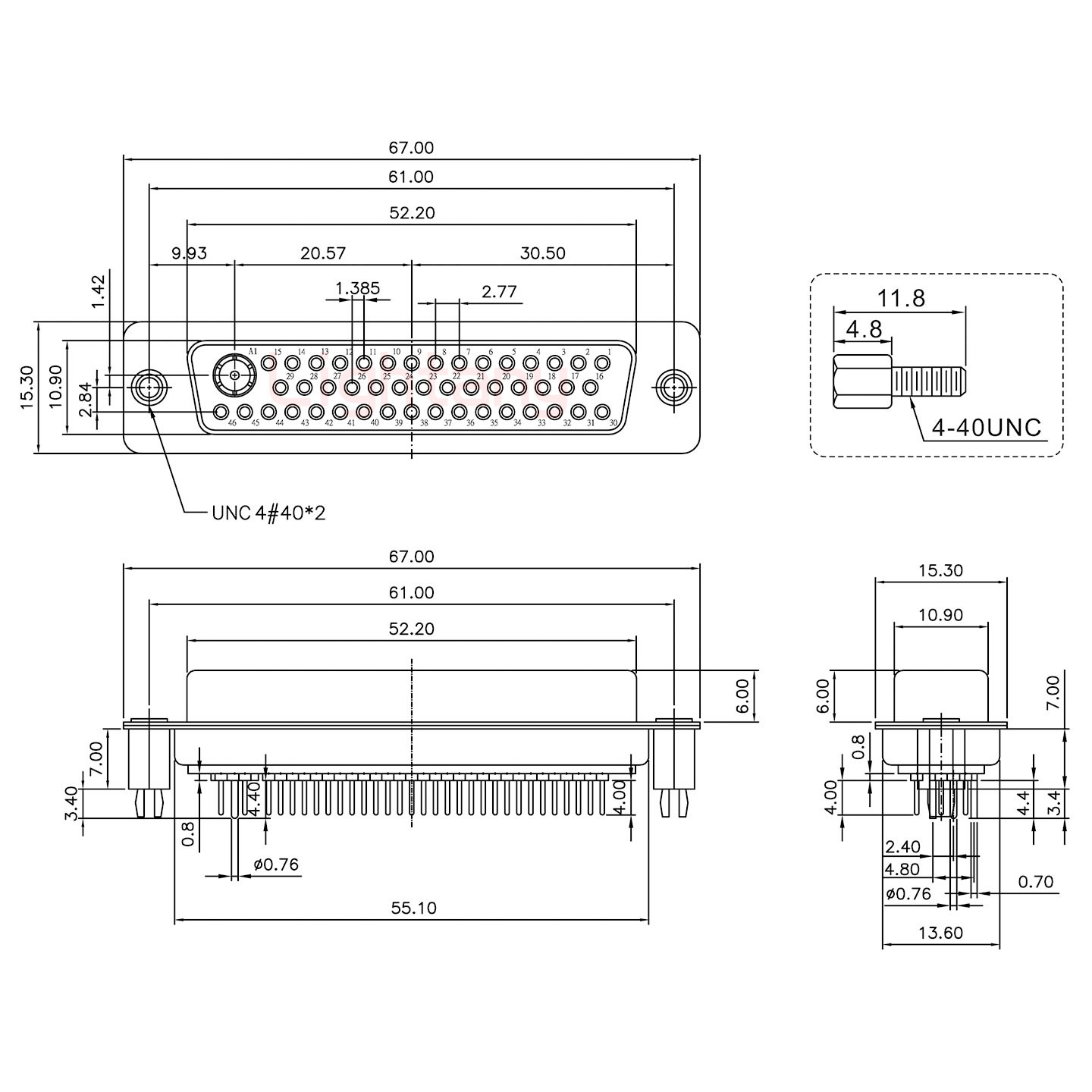 47W1母PCB直插板/鉚魚(yú)叉7.0/射頻同軸50歐姆