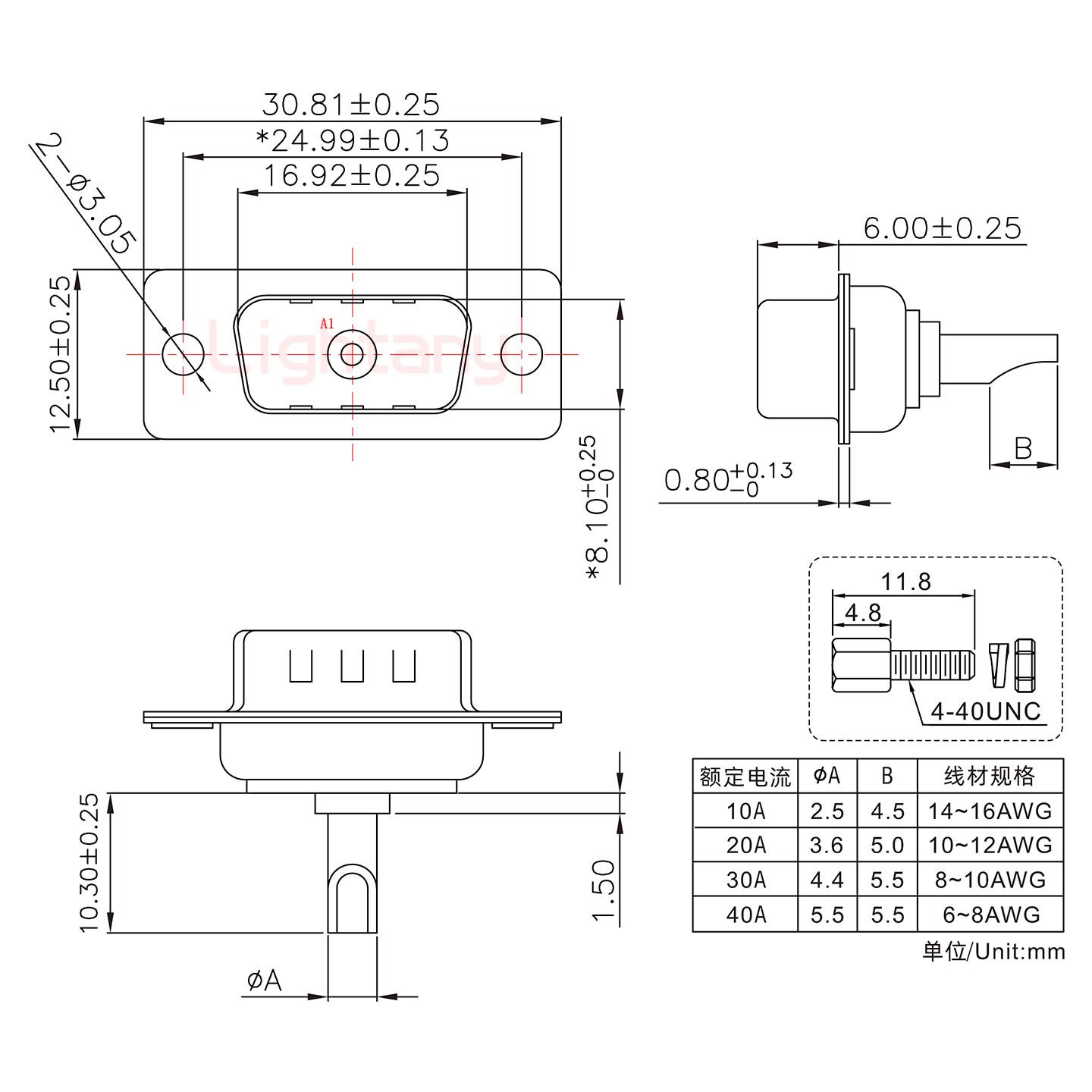 1W1公長(zhǎng)體焊線(xiàn)/配螺絲螺母/大電流30A