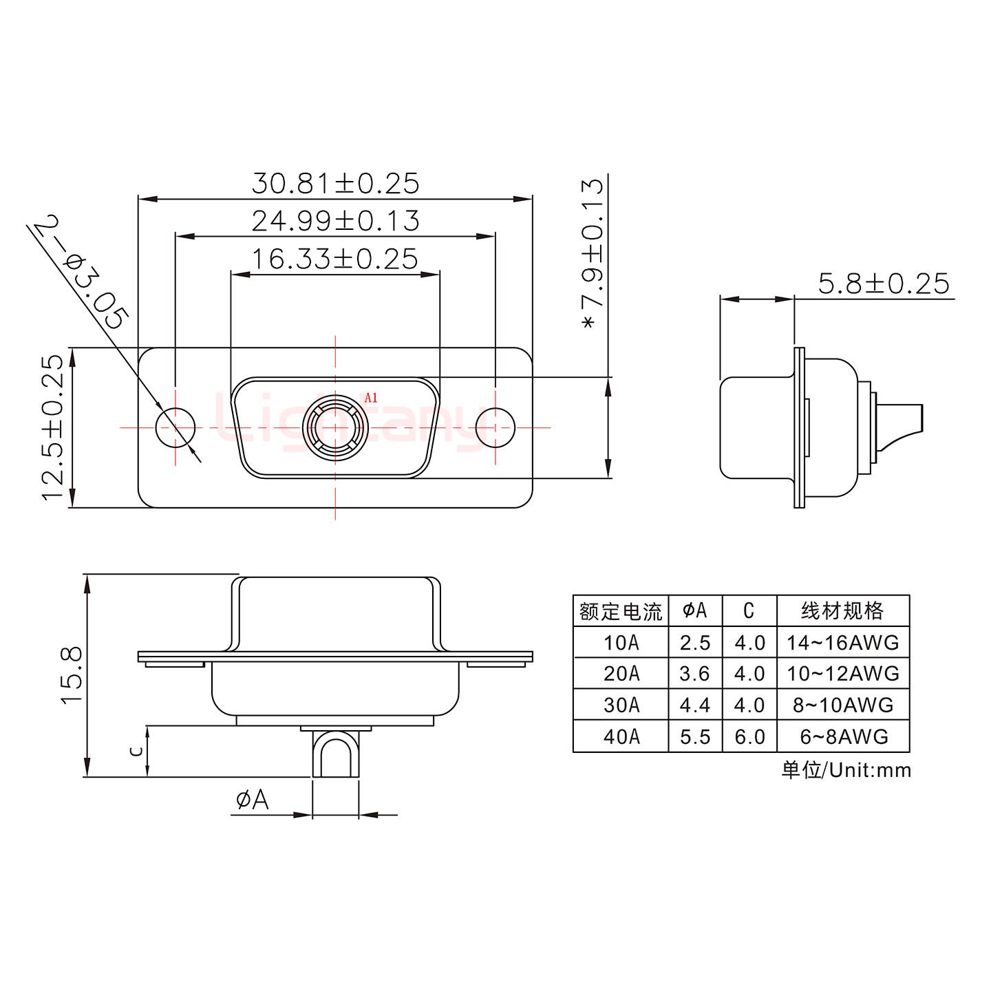 1W1母短體焊線30A+9P金屬外殼424彎出線4~12mm